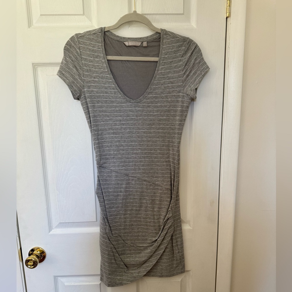 Athleta t shirt faux wrap dress. Grey with white pinstripe. Size extra small